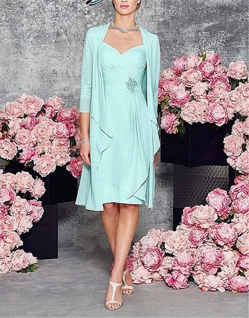 With Jacket Mother Of The Bride Dresses Sheath Knee Length Chiffon Appliques Plus Size Short Groom Mother Dresses For Wedding
With Jacket Mother Of The Bride Dresses Sheath Knee Length Chiffon Appliques Plus Size Short Groom Mother Dresses For Wedding