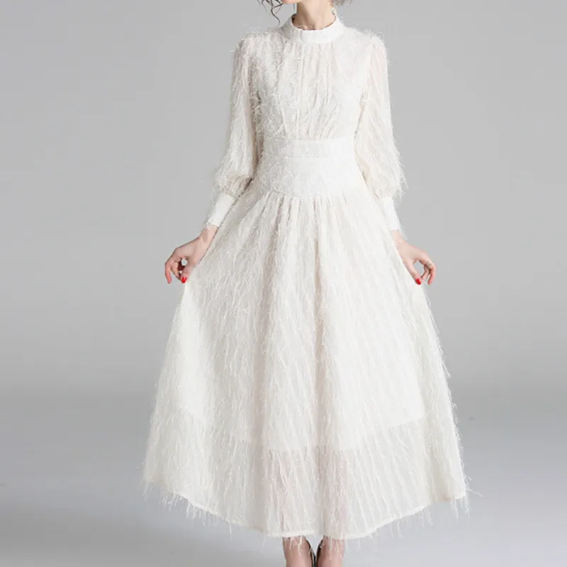 Lantern Sleeve Hollow Out Tassel White Dresses New Spring Elegant Long Chiffon Dress Women Clothes Chiffon Jacquard Dress Female
Lantern Sleeve Hollow Out Tassel White Dresses New Spring Elegant Long Chiffon Dress Women Clothes Chiffon Jacquard Dress Female
