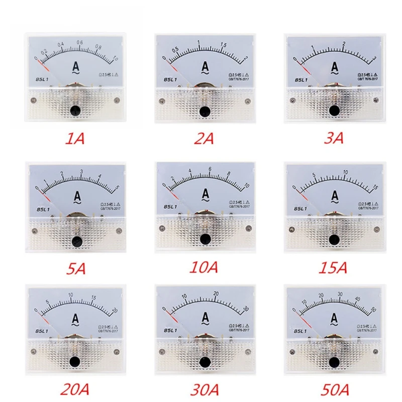 

85L1 AC Panel Meter Analog Panel Ammeter Dial Current Gauge Pointer Ammeter 1-50A