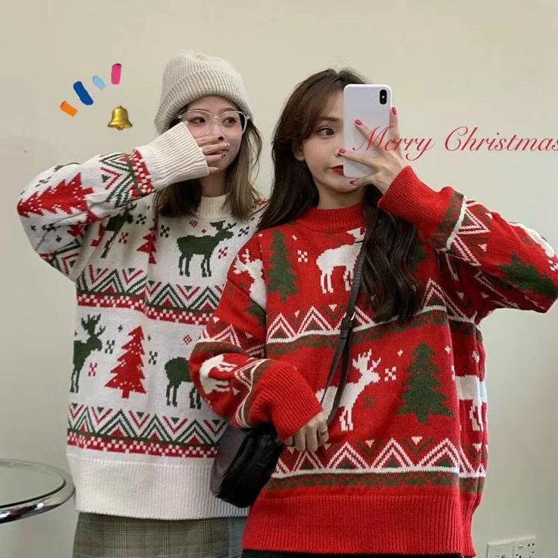 Christmas Tree Elk Women Thick Jacquard Sweater Red White Autumn Winter Jumper Knitted Bottoming Shirt Loose Pullover Warm Top
Christmas Tree Elk Women Thick Jacquard Sweater Red White Autumn Winter Jumper Knitted Bottoming Shirt Loose Pullover Warm Top