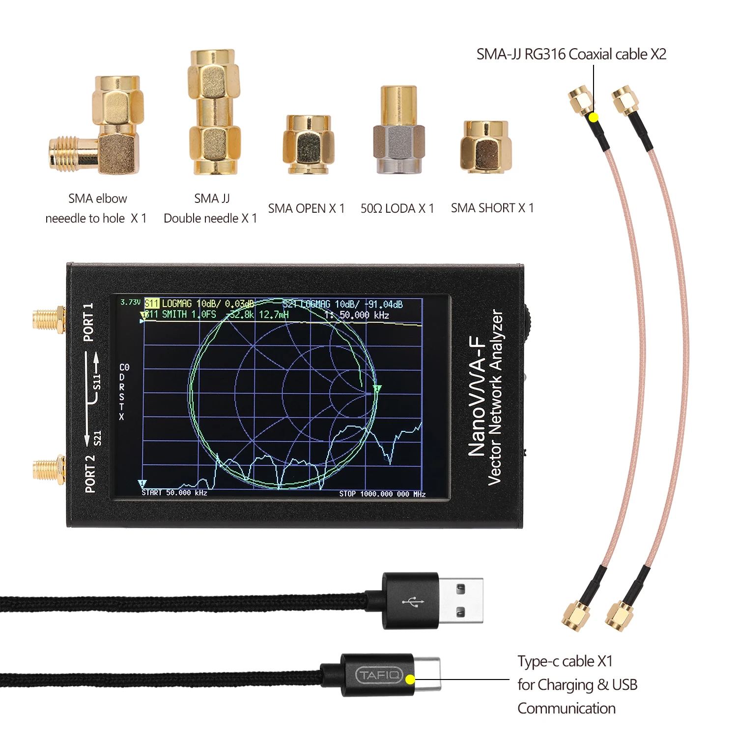 Портативный портативный Векторный анализатор сети SWR Meter 50 кГц-1000 МГц 4 3 дюйма IPS |