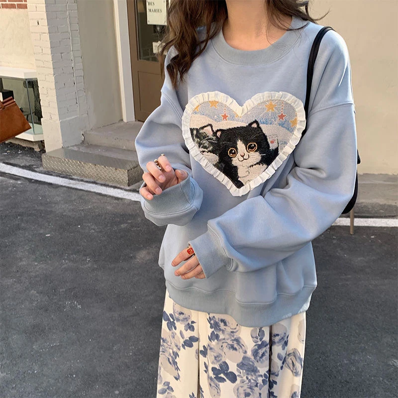 Hillbilly Cute Cat Patchwork Print Girl Thick Pullover Loose Long Sleeve Warm Pullover Round Neck Kpop Vintage Women Sweatshirt
Hillbilly Cute Cat Patchwork Print Girl Thick Pullover Loose Long Sleeve Warm Pullover Round Neck Kpop Vintage Women Sweatshirt