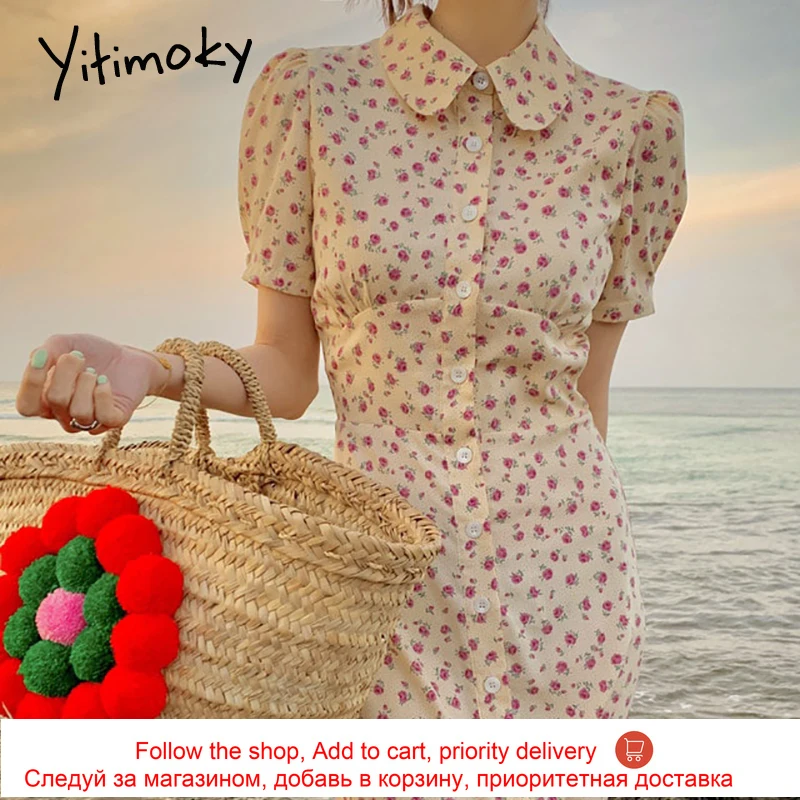 Yitimoky Vintage Woman Dress Turn-down Collar Puff Sleeve 2021 New Single Breasted Floral Printing Elegant Slim Chiffon Dresses
Yitimoky Vintage Woman Dress Turn-down Collar Puff Sleeve 2021 New Single Breasted Floral Printing Elegant Slim Chiffon Dresses