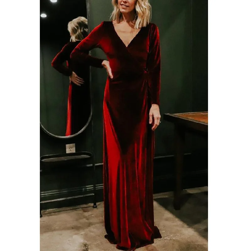 Elegant sexy night club velvet dress Women casual long sleeve V-Neck high waist split asymmetrical wrap maxi dress with lace-up
Elegant sexy night club velvet dress Women casual long sleeve V-Neck high waist split asymmetrical wrap maxi dress with lace-up
