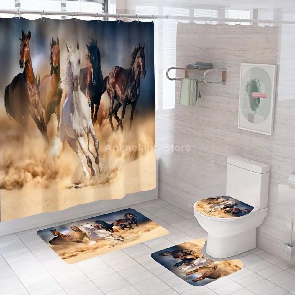 War Black Horses Shower Curtain Animal Bathroom Curtain Bath Set Toilet Cover Mat Non-Slip Washroom Rug Set Modern 180x180cm
War Black Horses Shower Curtain Animal Bathroom Curtain Bath Set Toilet Cover Mat Non-Slip Washroom Rug Set Modern 180x180cm