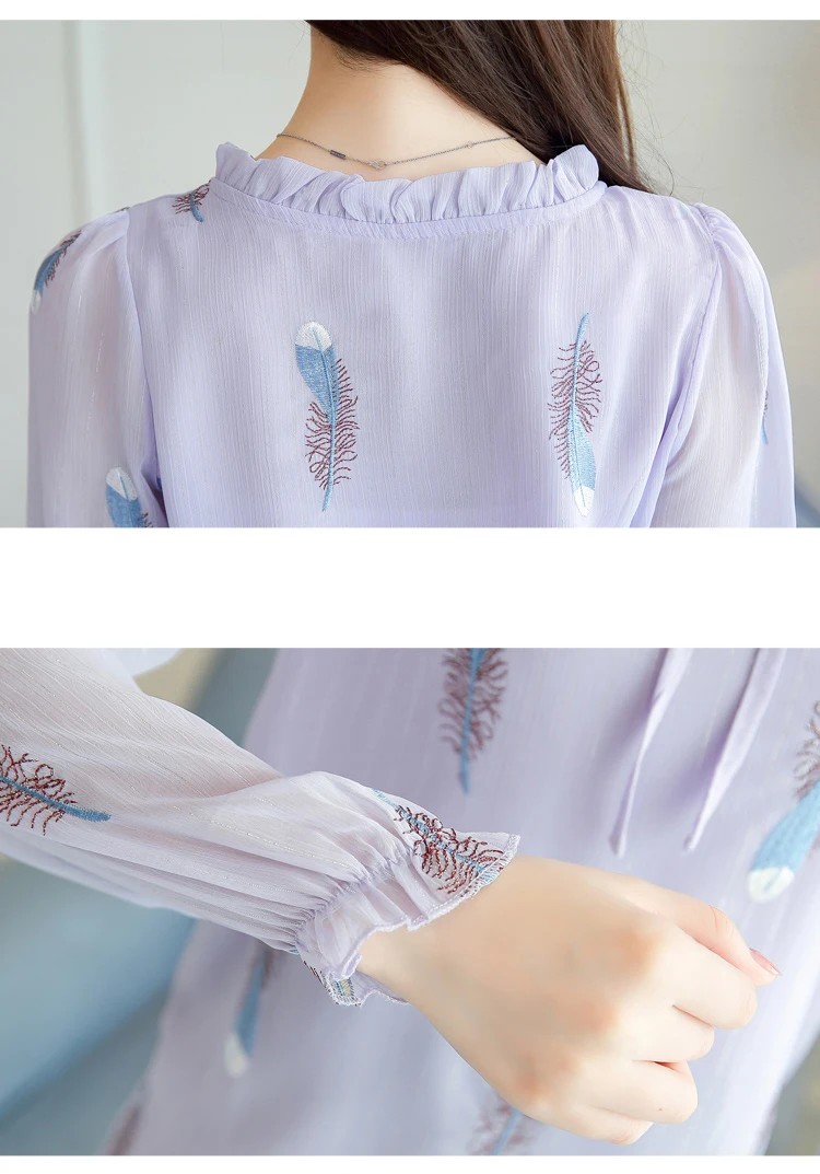 Women Blouses Chiffon Korean Embroidery 2020 Autumn Bow O Neck Shirts Female Long sleeve Plus Size Feminin Clothing Tops 582J 
Women Blouses Chiffon Korean Embroidery 2020 Autumn Bow O Neck Shirts Female Long sleeve Plus Size Feminin Clothing Tops 582J