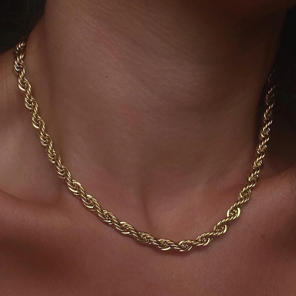 Flatfoosie Wholesale 4MM Twist Rope Chain Necklace For Women Men Gold Silver Color Metal Chains Trendy Punk Hip Hop Jewelry Gift
Flatfoosie Wholesale 4MM Twist Rope Chain Necklace For Women Men Gold Silver Color Metal Chains Trendy Punk Hip Hop Jewelry Gift