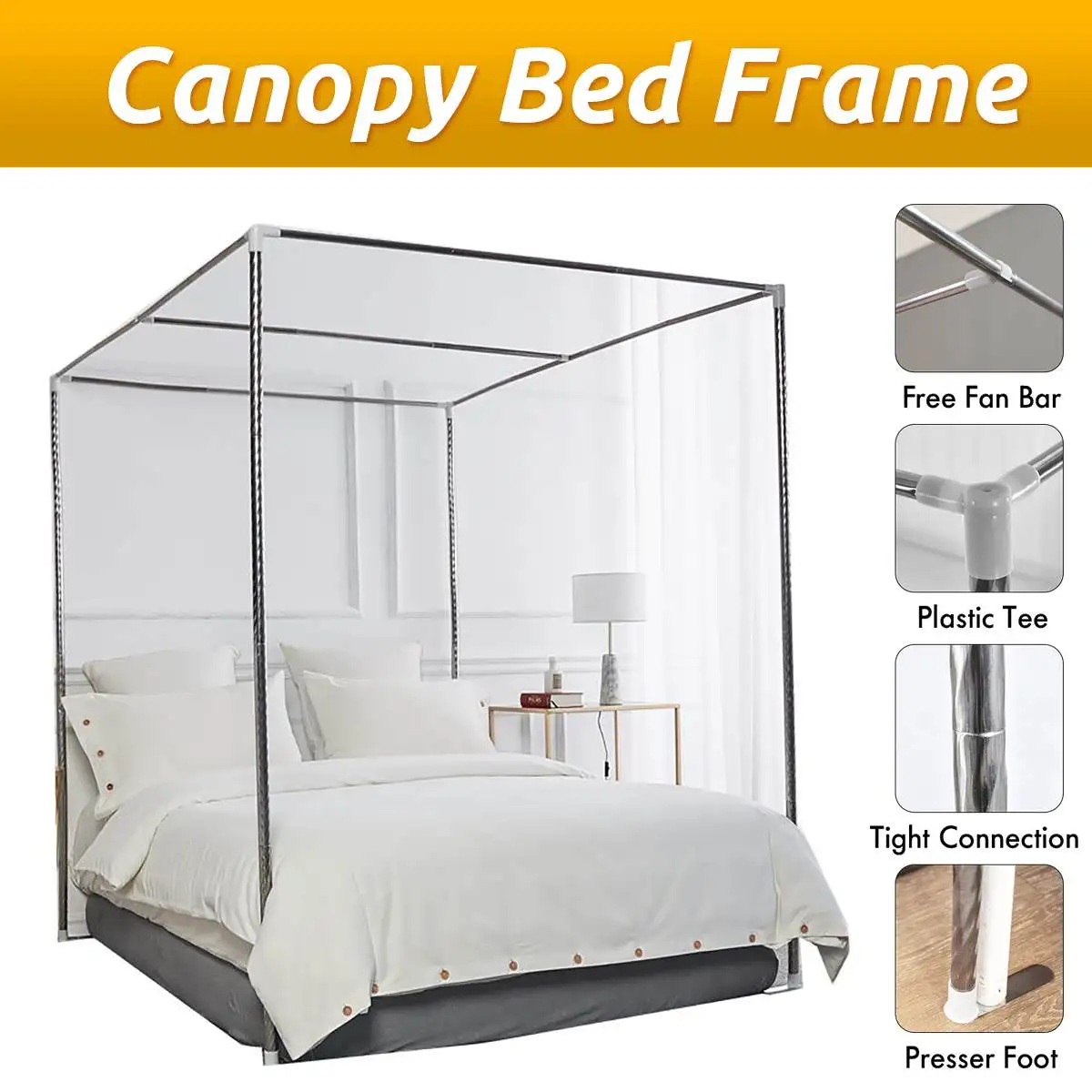 4 Corner Post Bed Canopy Mosquito Netting Bracket No Mosquito Net Thick 25MM Pole Stainless Steel
4 Corner Post Bed Canopy Mosquito Netting Bracket No Mosquito Net Thick 25MM Pole Stainless Steel