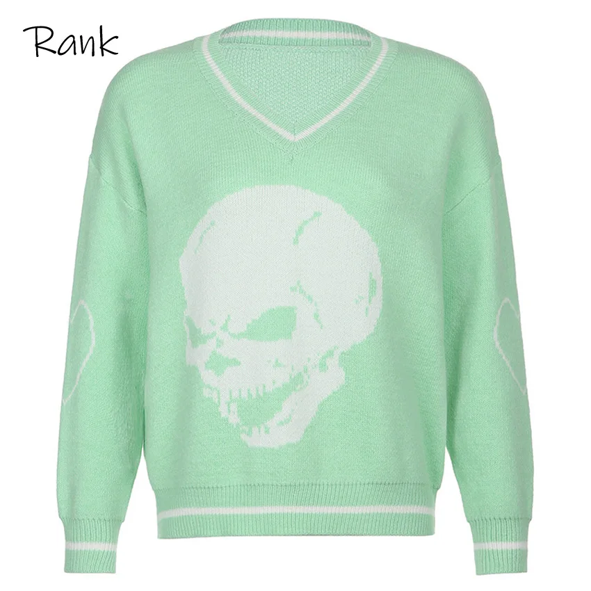 Rank Y2K Sweaters Skulls Pullovers V Neck Knitwear Loose Casual Knitted Tops Women Streetwear Retro Tops Blue 2020 Autumn Woman
Rank Y2K Sweaters Skulls Pullovers V Neck Knitwear Loose Casual Knitted Tops Women Streetwear Retro Tops Blue 2020 Autumn Woman