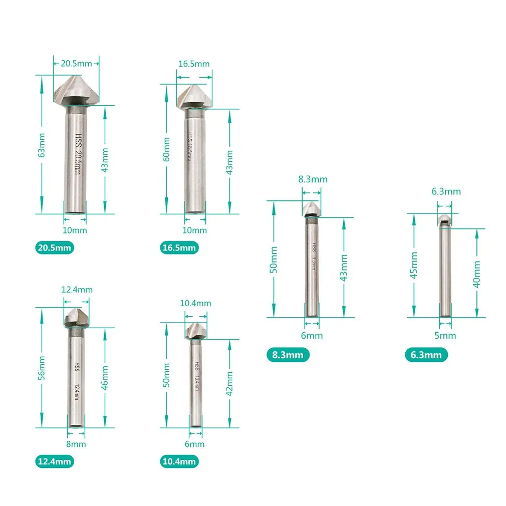 90 Degree 3 Flute Countersink Drill Bit,Wood Steel Chamfer Cutter Tool, White Diamonds Countersink Drill Bit HSS 1 1 1set
90 Degree 3 Flute Countersink Drill Bit,Wood Steel Chamfer Cutter Tool, White Diamonds Countersink Drill Bit HSS 1 1 1set