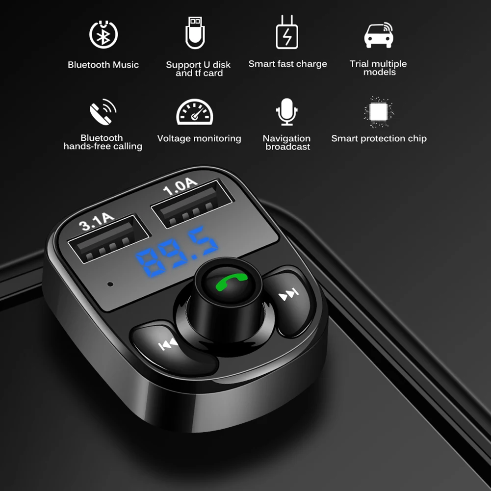 3.1A USB Charging Ports Hands-Free Car Charger Radio Receiver MP3 Player Bluetooth FM Transmitter for Car with Dual
3.1A USB Charging Ports Hands-Free Car Charger Radio Receiver MP3 Player Bluetooth FM Transmitter for Car with Dual