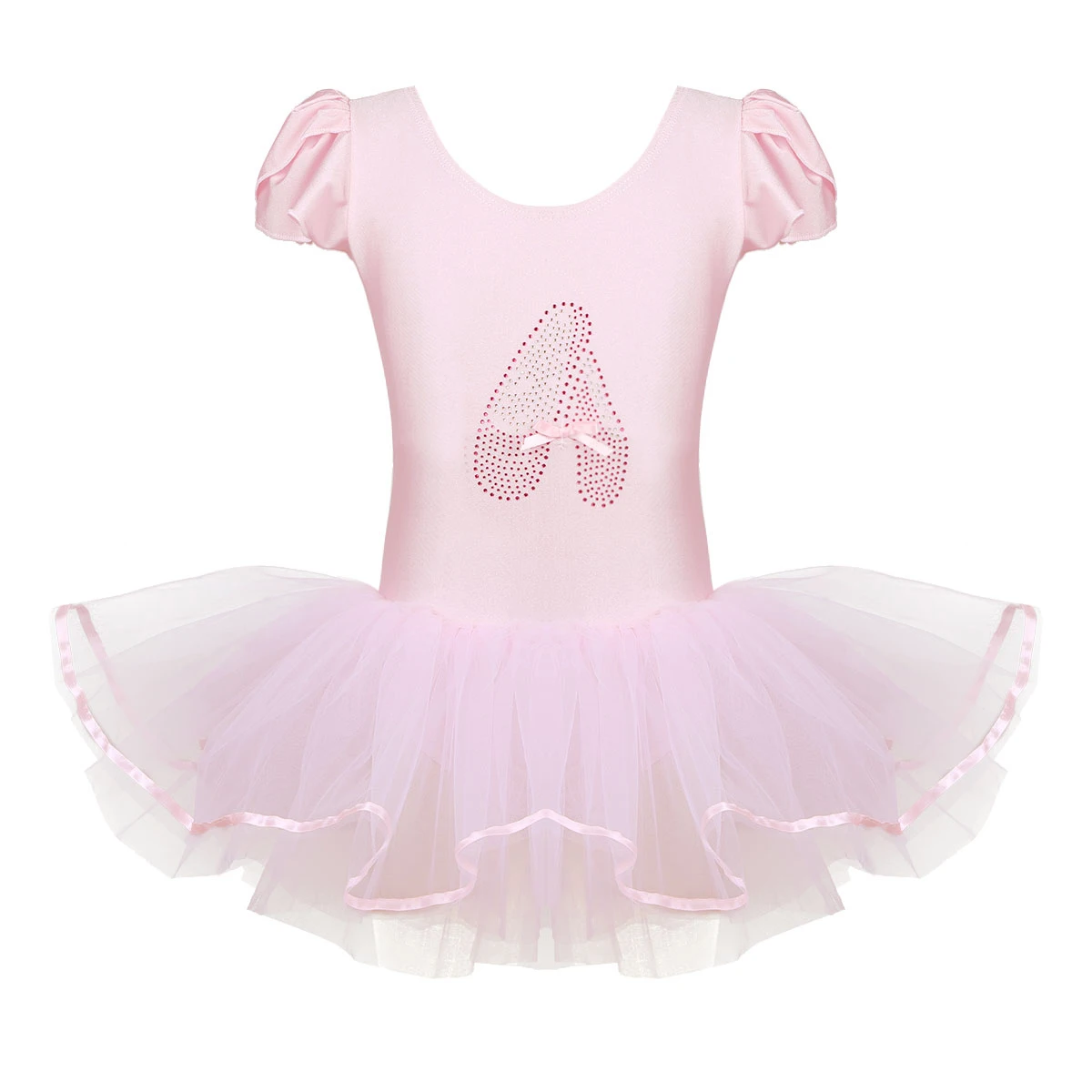 

Kids Girls Ruffled Sleeves Sequined Ballet Dance Gymnastics Leotard Tutu Mesh Dress Ballerina Performance Show Costume
