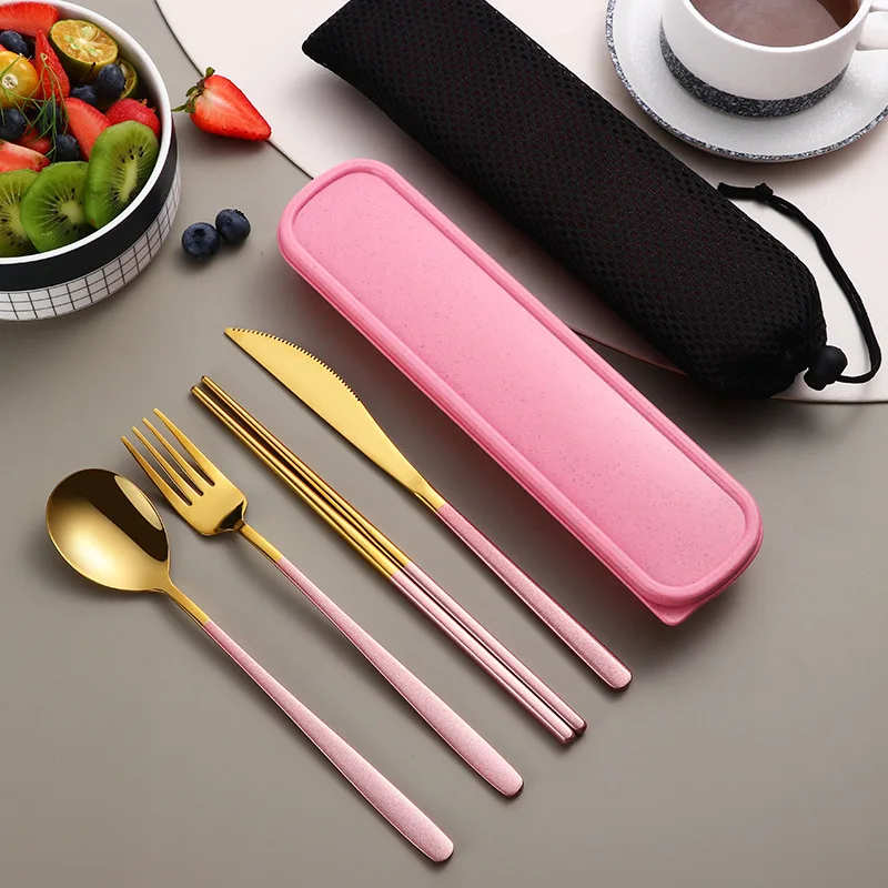 Travel Cutlery Set Stainless Steel Spoon Fork Chopsticks Camping Cutlery 4 Pieces/Set of Reusable Carrying Bag with Gift Box 
Travel Cutlery Set Stainless Steel Spoon Fork Chopsticks Camping Cutlery 4 Pieces/Set of Reusable Carrying Bag with Gift Box
