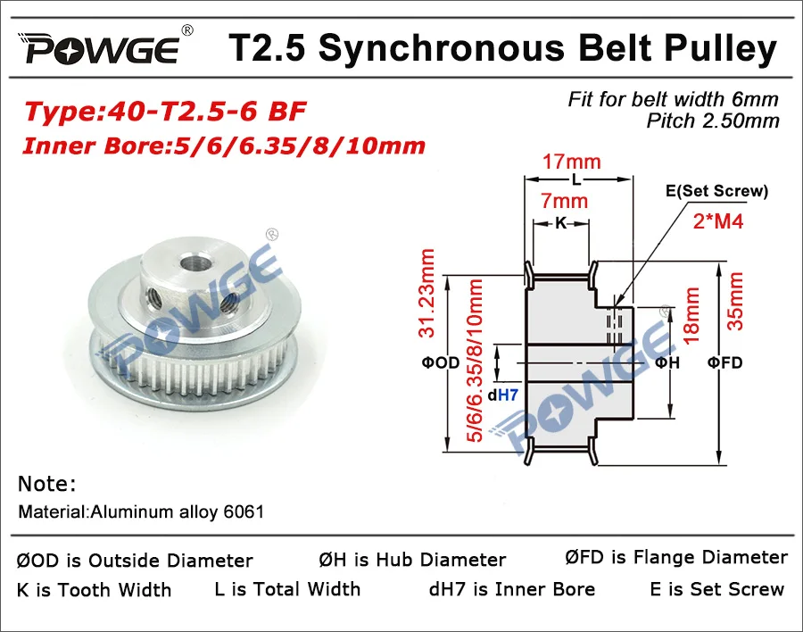 POWGE 10pcs 40 Teeth T2.5 Timing Pulley Bore 5mm 6.35mm 8mm for width 6mm T2.5 Synchronous Belt T2.5 Belt Pulley 40Teeth 40T
POWGE 10pcs 40 Teeth T2.5 Timing Pulley Bore 5mm 6.35mm 8mm for width 6mm T2.5 Synchronous Belt T2.5 Belt Pulley 40Teeth 40T