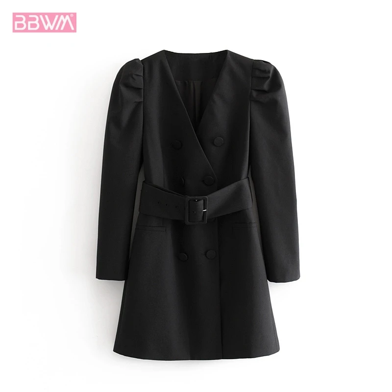 Fashion Double Breasted with Belt V-neck Long Sleeve Women's Dress Retro Bubble Shoulder Temperament Chic Female Mini Dresses
Fashion Double Breasted with Belt V-neck Long Sleeve Women's Dress Retro Bubble Shoulder Temperament Chic Female Mini Dresses