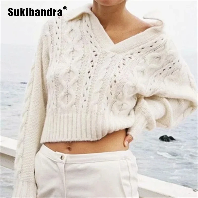Sukibandra White Turn-down Collar Women Knitted Sweater Autumn 2020 Crop Top Sweaters Vintage Casual Pullover Cropped Jumper
Sukibandra White Turn-down Collar Women Knitted Sweater Autumn 2020 Crop Top Sweaters Vintage Casual Pullover Cropped Jumper