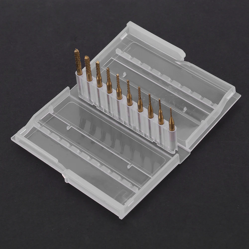 10pcs Titanium Coated 0.8mm-3.17mm End Mill Engraving Bits Rotary Cutter 1/8'' Shank
10pcs Titanium Coated 0.8mm-3.17mm End Mill Engraving Bits Rotary Cutter 1/8'' Shank
