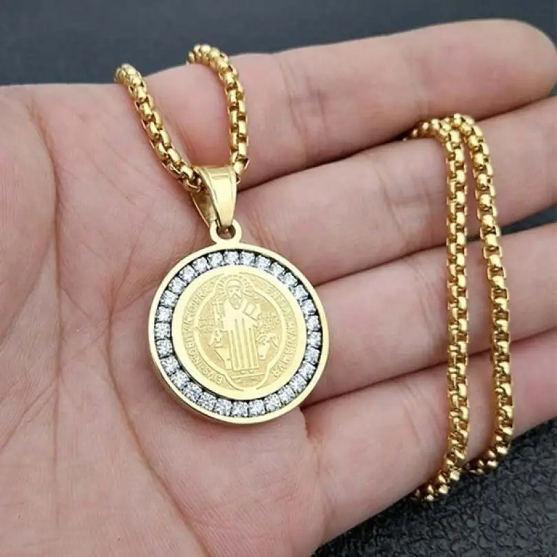 Stainless Steel Religious Catholic Cross Benedictine Saint Benedict Exorcism Medal Men's Charm Amulet Pendant Necklace
Stainless Steel Religious Catholic Cross Benedictine Saint Benedict Exorcism Medal Men's Charm Amulet Pendant Necklace