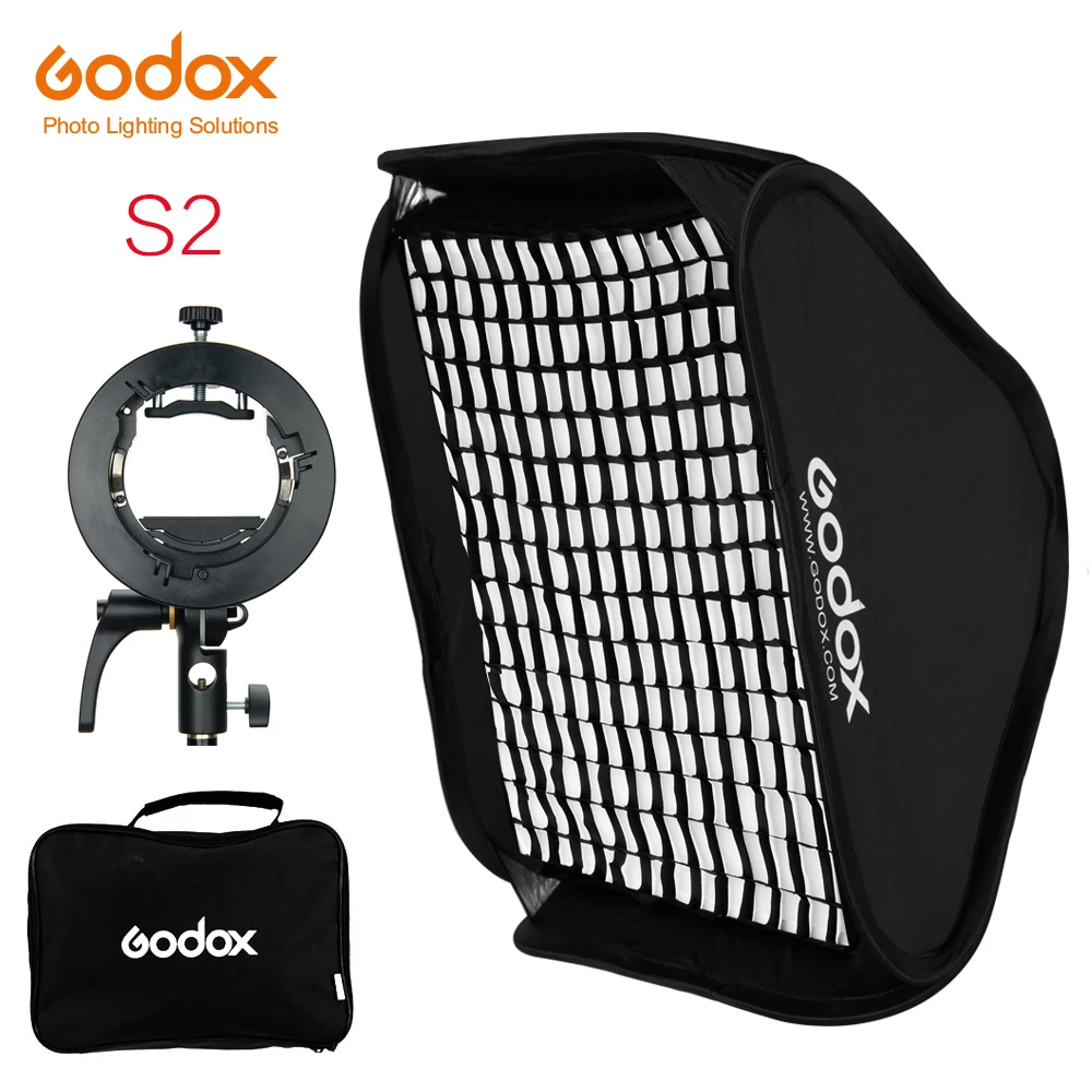 Держатель вспышки Godox S2 Speedlite кронштейн + соты софтбокс с сеткой и креплением Bowens