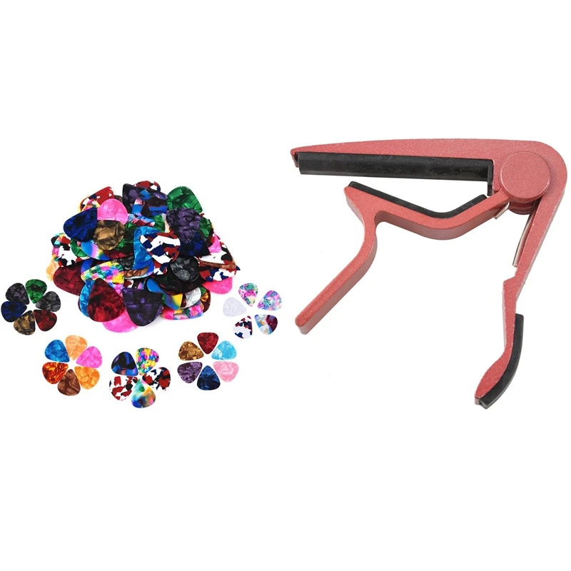 Clamp Key Trigger Capo for Acoustic Electric Classic Guitar Pink with 60 Pack Abstract Art Colorful Guitar Picks 
Clamp Key Trigger Capo for Acoustic Electric Classic Guitar Pink with 60 Pack Abstract Art Colorful Guitar Picks