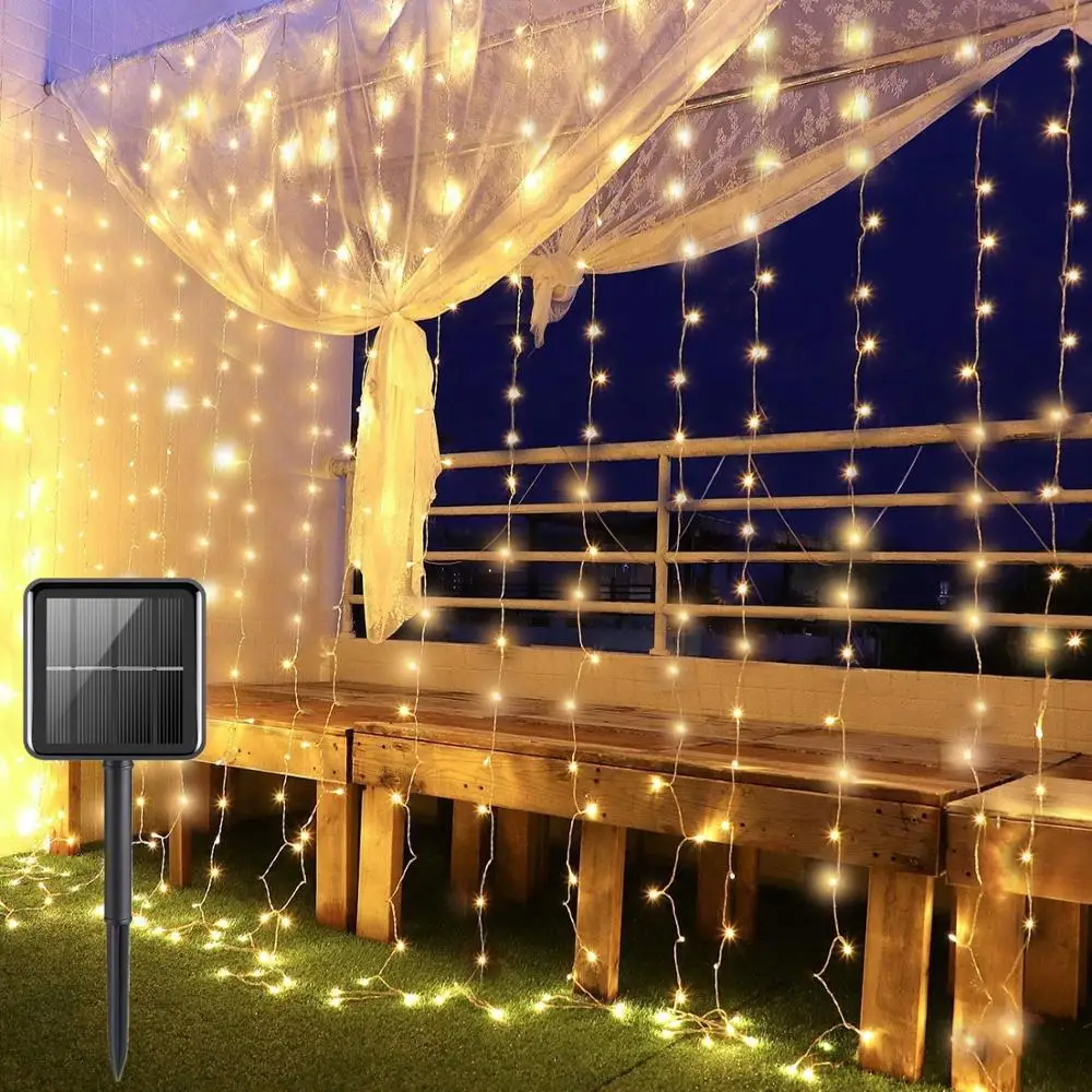 

Luzes led string luzes de fadas ao ar livre 8 modos movido a energia solar para o natal festa ano novo casamento quarto janela