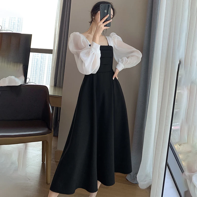 Gentle Black Dress Female Spring Autumn New Korean Retro Square Collar Puff Sleeve Temperament A-line Skirt Women's Dresses FG3
Gentle Black Dress Female Spring Autumn New Korean Retro Square Collar Puff Sleeve Temperament A-line Skirt Women's Dresses FG3