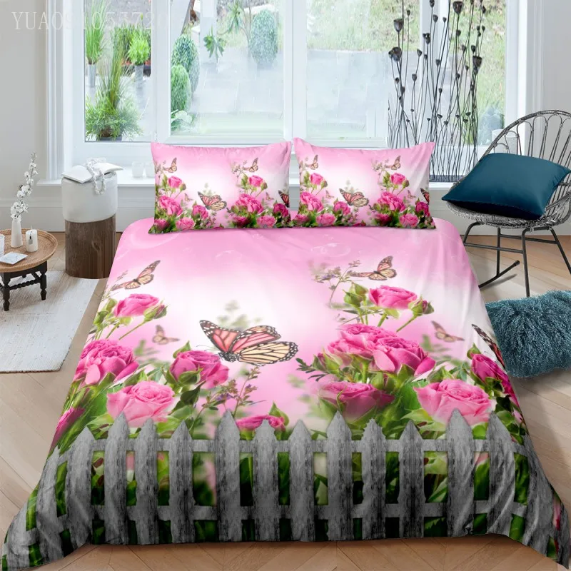Pink Girls Bedding Sets Red Flower Butterfly 3D Printed Comforter Cover Set Fashion Children Adults Bedspread Bed Cover Set
Pink Girls Bedding Sets Red Flower Butterfly 3D Printed Comforter Cover Set Fashion Children Adults Bedspread Bed Cover Set