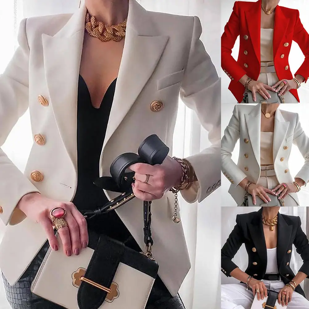 Women Blazer Spring Autumn Solid Color Slim Coat Suit Jacket Double-breasted Business Formal Blazer Lady Office Work Clothes
Women Blazer Spring Autumn Solid Color Slim Coat Suit Jacket Double-breasted Business Formal Blazer Lady Office Work Clothes