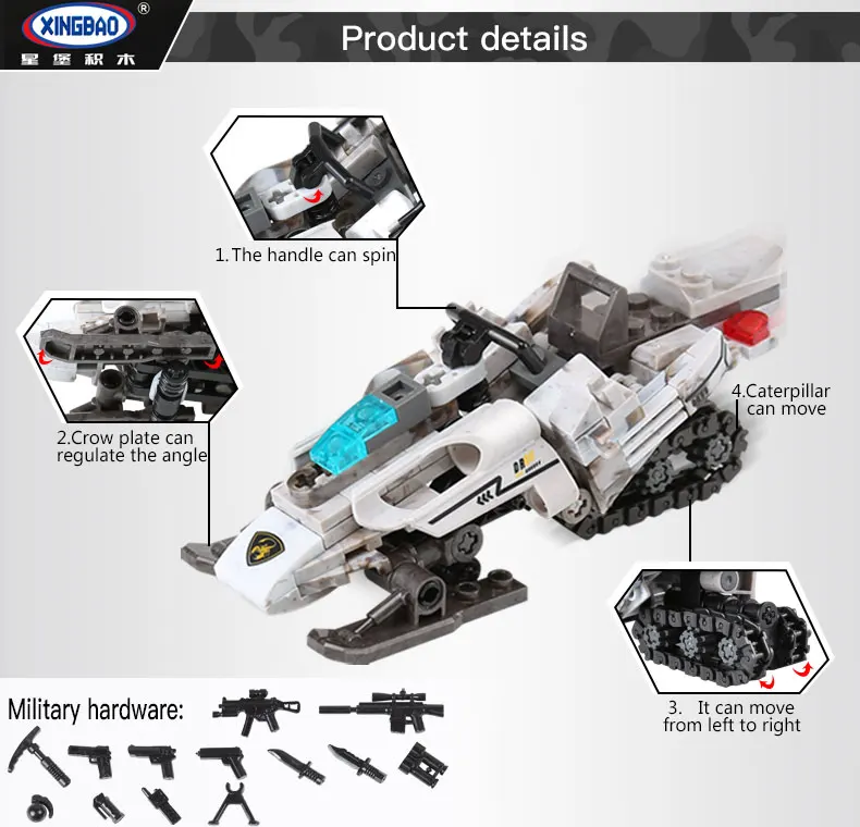 XINGBAO 06009 Genuine 290PCS Military Series The Extreme Snowmobiling Set Building Blocks Bricks Toys As Funny Christmas Gifts
XINGBAO 06009 Genuine 290PCS Military Series The Extreme Snowmobiling Set Building Blocks Bricks Toys As Funny Christmas Gifts