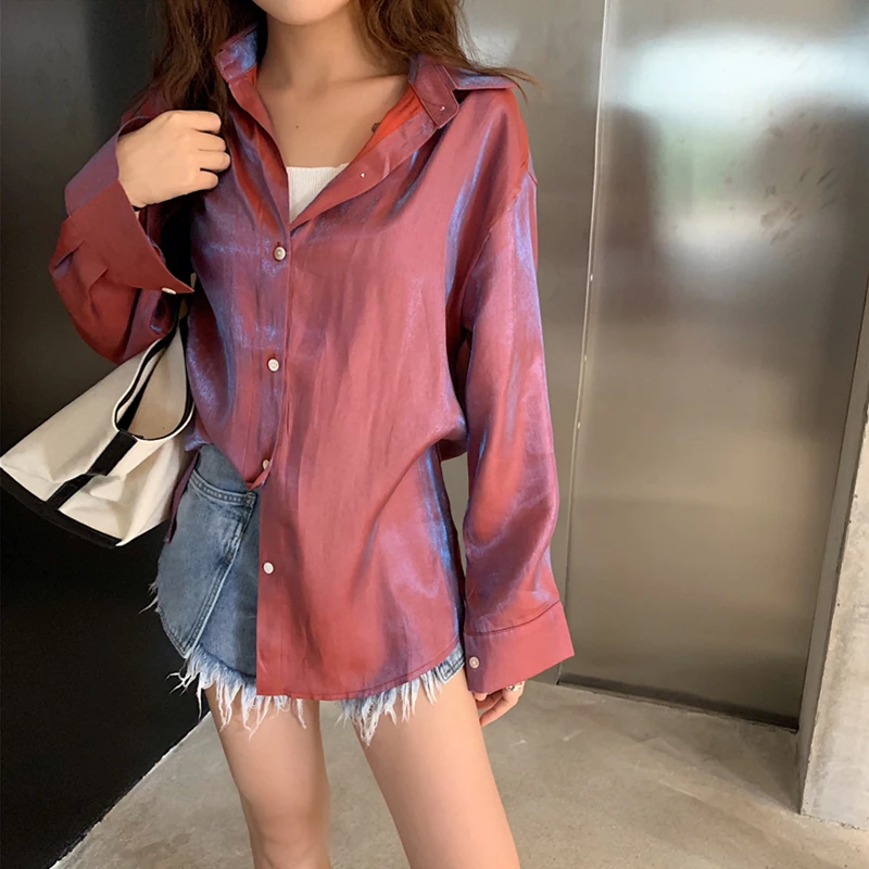 Women Shirt Long Sleeve Shiny Thin Cardigan Vintage Summer Coat Ladies Fashion Blouse Sun Protection Tops Oversized Clothing
Women Shirt Long Sleeve Shiny Thin Cardigan Vintage Summer Coat Ladies Fashion Blouse Sun Protection Tops Oversized Clothing
