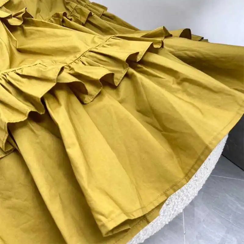 2021 Summer New England Style Layers Frilled Ruffles Solidy Yellow Cotton Midi Skrits
2021 Summer New England Style Layers Frilled Ruffles Solidy Yellow Cotton Midi Skrits