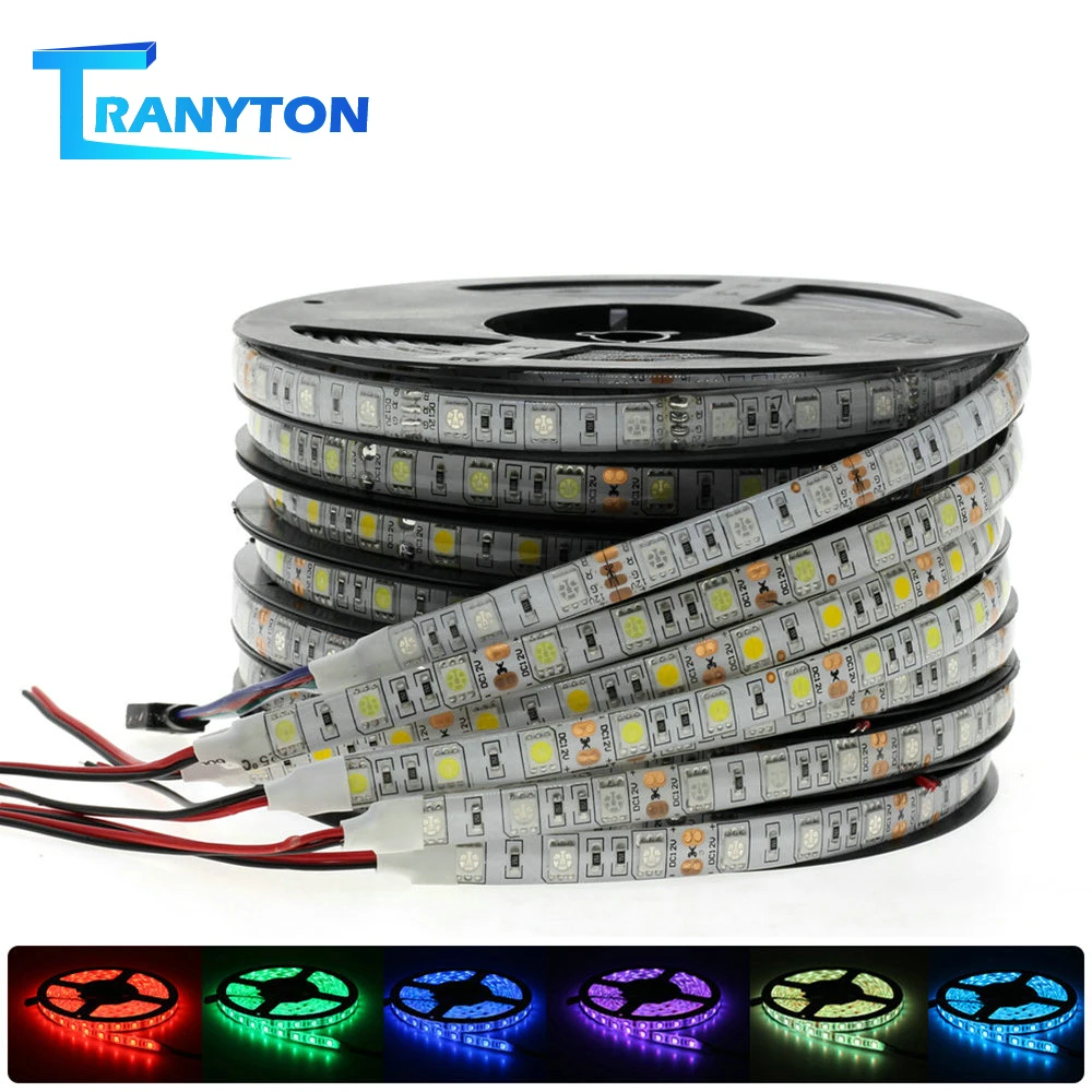 LED Strip Flexible LED Light Tape Waterproof RGB Strips 5050 DC12V 60leds/m White Warm White Blue Green Red 5m/lot
LED Strip Flexible LED Light Tape Waterproof RGB Strips 5050 DC12V 60leds/m White Warm White Blue Green Red 5m/lot