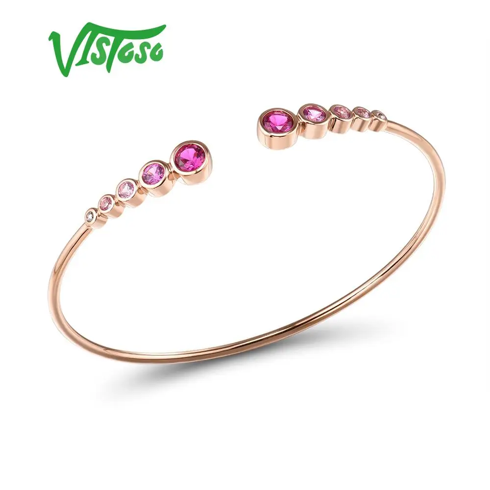 VISTOSO 9K 375 Rose Gold lab Created Ruby Created Pink & white Sapphire Unique Bangle Bracelet For Lady Engagement Anniversary
VISTOSO 9K 375 Rose Gold lab Created Ruby Created Pink & white Sapphire Unique Bangle Bracelet For Lady Engagement Anniversary