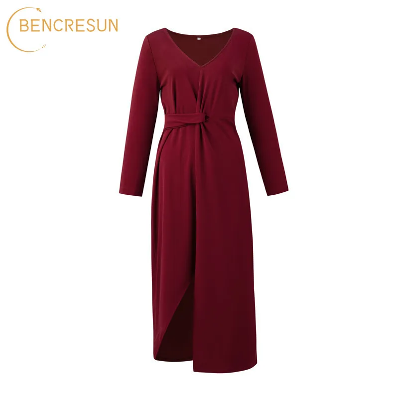 Women's Pullover Wrap Dress Spring Autumn V-neck Long-sleeved Lace Slim Fashion Style Casual Wine Red Green Black Female Dress
Women's Pullover Wrap Dress Spring Autumn V-neck Long-sleeved Lace Slim Fashion Style Casual Wine Red Green Black Female Dress