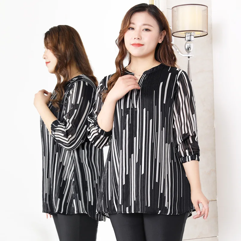 Three Quarter Sleeve 4XL To 10XL Oversized Women Blouses Long Sleeve Striped Chiffon Shirts Woman Tops Casual Outerwear
Three Quarter Sleeve 4XL To 10XL Oversized Women Blouses Long Sleeve Striped Chiffon Shirts Woman Tops Casual Outerwear
