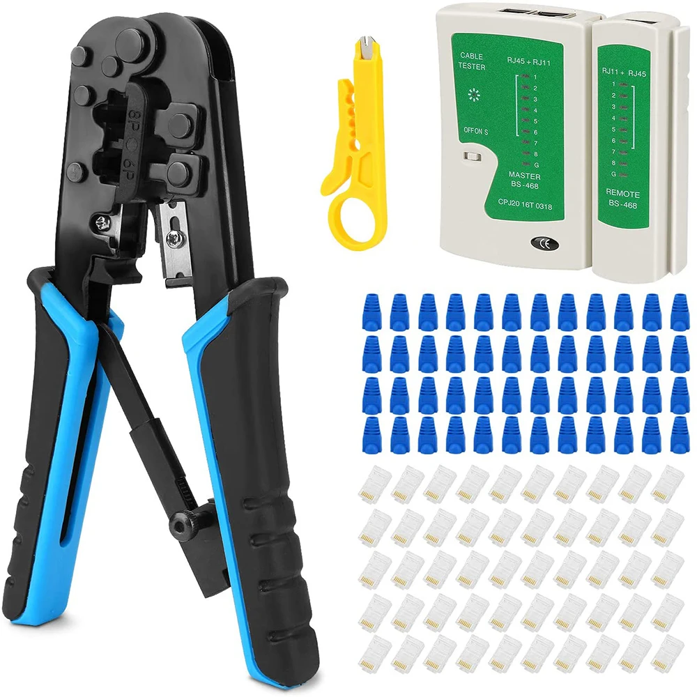 Обжимной инструмент RJ45, 50 разъемов RJ45, 1 Cat5 Cat5e Ethernet, 1 тестер RJ45, 1 мини-устройство для зачистки проводов
Обжимной инструмент RJ45, 50 разъемов RJ45, 1 Cat5 Cat5e Ethernet, 1 тестер RJ45, 1 мини-устройство для зачистки проводов