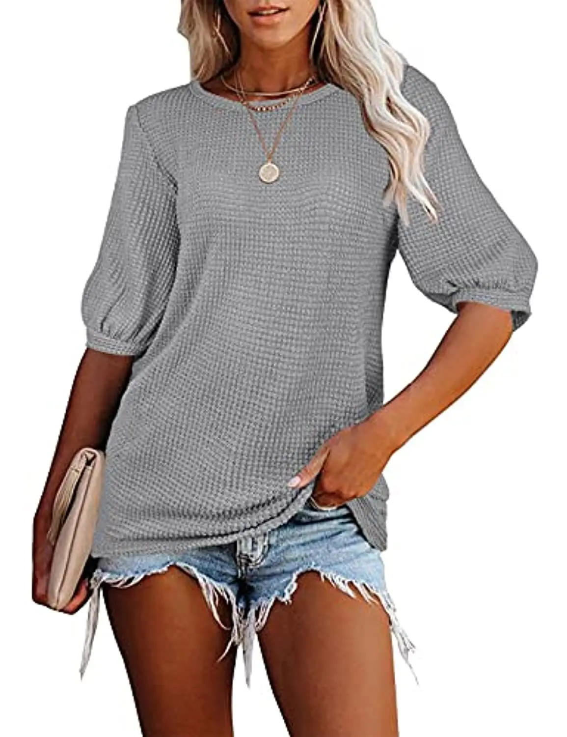 Fashion Women's T-shirt New Casual Hot Sale Round Neck Pullover Solid Color Waffle Knitted Five-point Sleeve T-shirt Donsignet
Fashion Women's T-shirt New Casual Hot Sale Round Neck Pullover Solid Color Waffle Knitted Five-point Sleeve T-shirt Donsignet