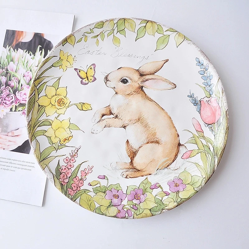 Фотоглазурованная Цветная Керамическая тарелка, милая посуда с рисунком кролика, большая тарелка, европейская тарелка 
Фотоглазурованная Цветная Керамическая тарелка, милая посуда с рисунком кролика, большая тарелка, европейская тарелка