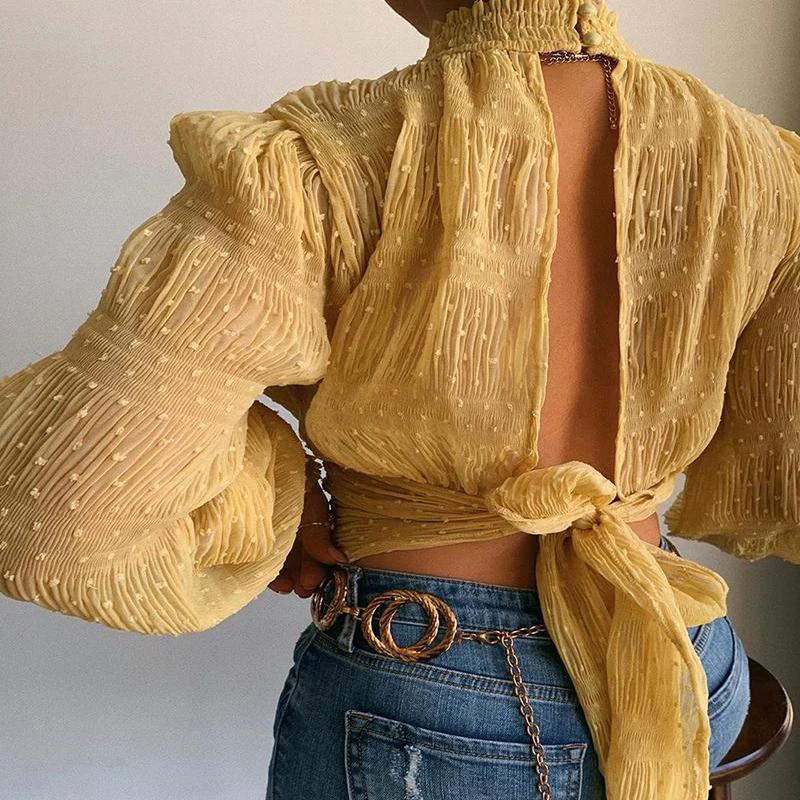 JCHB 2021 Yellow Puff Sleeve Mesh Blouse Cut-out Back Blouse Hollow Bandage Halter Top New
JCHB 2021 Yellow Puff Sleeve Mesh Blouse Cut-out Back Blouse Hollow Bandage Halter Top New