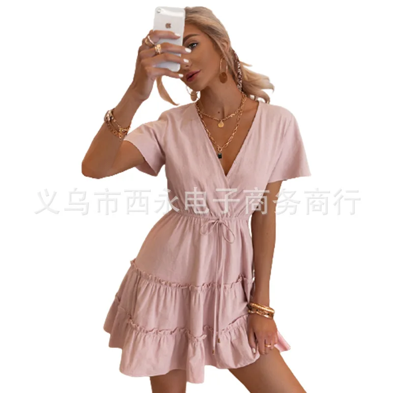Donsignet Summer New V-Neck Solid Slim A-LINE Short Dress Fashion Adjustable Waist Edible Tree Fungus Dresses for Women
Donsignet Summer New V-Neck Solid Slim A-LINE Short Dress Fashion Adjustable Waist Edible Tree Fungus Dresses for Women