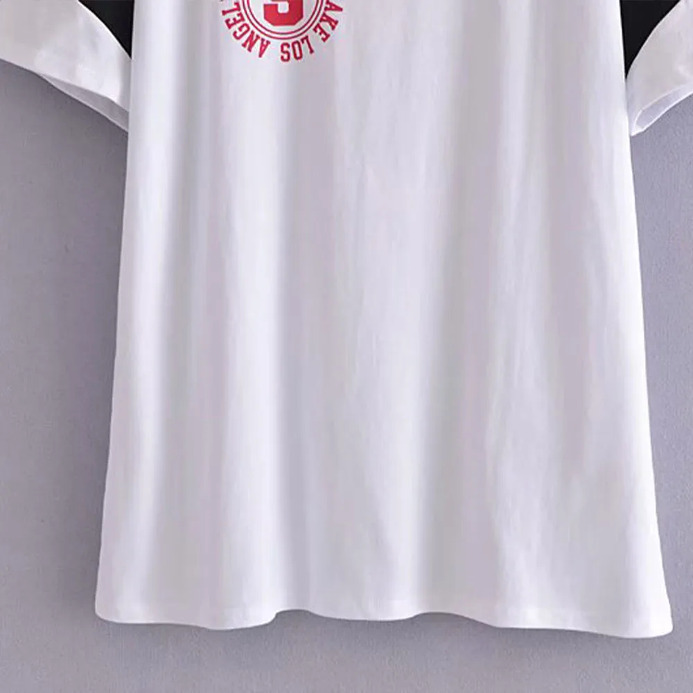 2021 spring and summer new women's printing stitching round neck loose short-sleeved shirt contrast color T-shirt women
2021 spring and summer new women's printing stitching round neck loose short-sleeved shirt contrast color T-shirt women