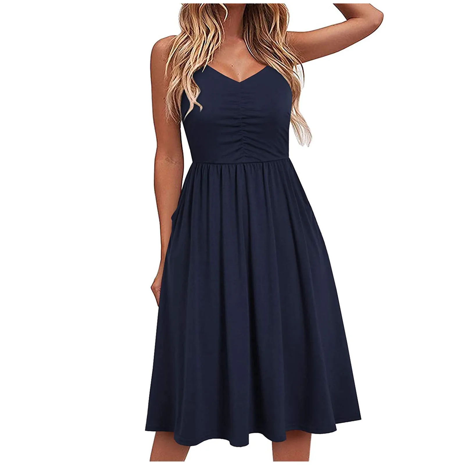 Elegant Dress Women's Summer V-neck Pure Casual Lace-up Sling Temperament Knee-length Dress Harajuku Vestido Elegante Mulher A40
Elegant Dress Women's Summer V-neck Pure Casual Lace-up Sling Temperament Knee-length Dress Harajuku Vestido Elegante Mulher A40