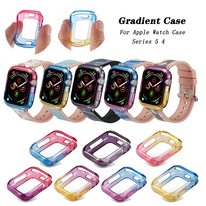 Защитная крышка для Apple Watch 4 5 Чехол 44 мм 40 цветной ТПУ ударопрочный бампер мягкий
