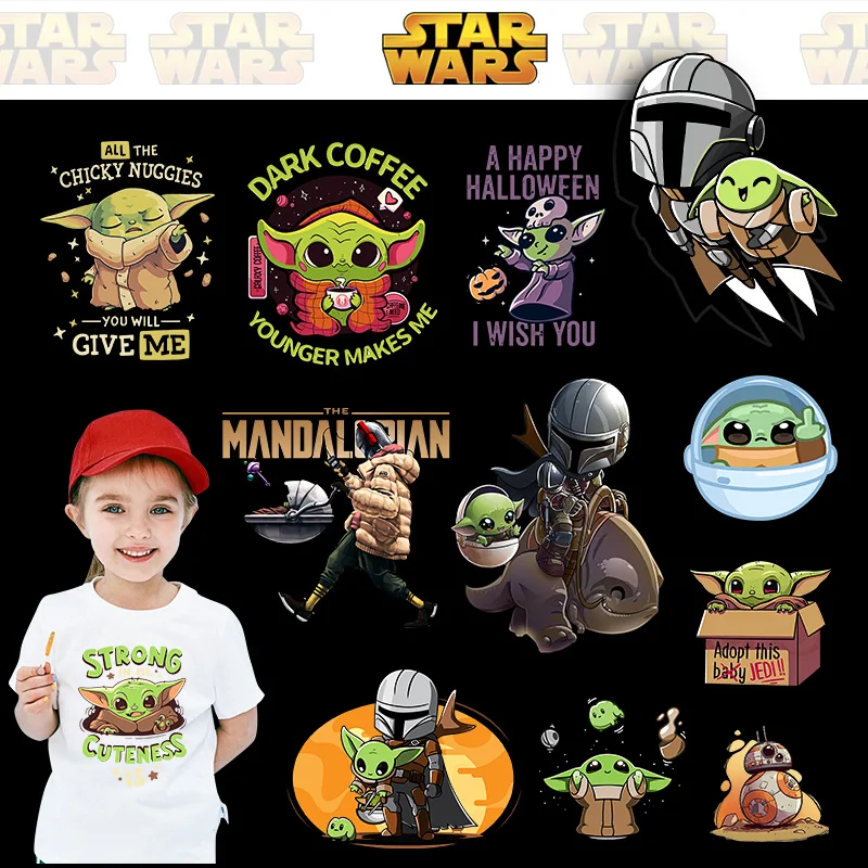 

Baby Yoda Heat Transfer Vinyl Sticker The Mandalorian Iron On Transfers For Kids Clothes Cute Star Wars Print Patches Decor DIY