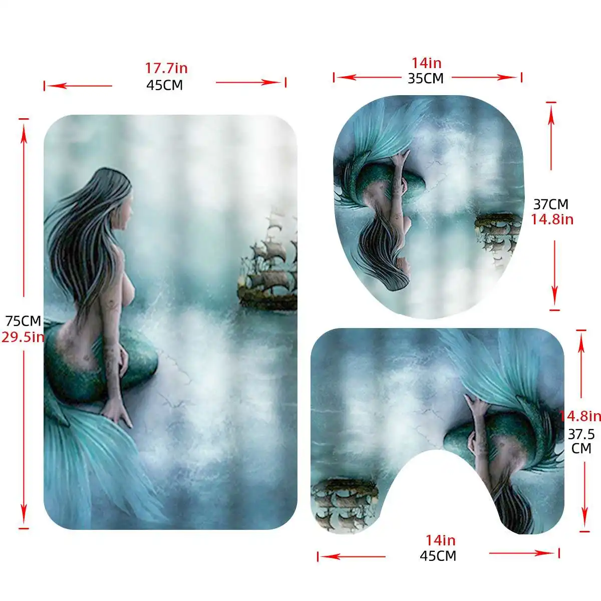 4 Pcs/set 3 Colors Mermaid Modern Bathroom Shower Curtain Toilet Cover Bath Mat Set 180X180CM Shower Curtain with 12 Hooks
4 Pcs/set 3 Colors Mermaid Modern Bathroom Shower Curtain Toilet Cover Bath Mat Set 180X180CM Shower Curtain with 12 Hooks