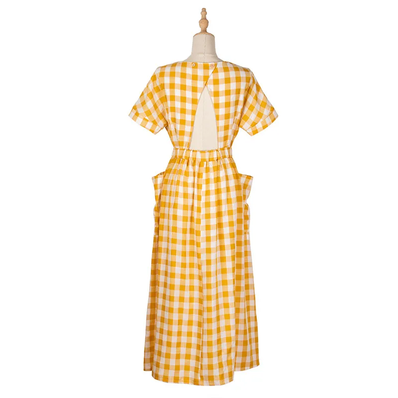 Sexy Cross Backless Plaid Dress 2021 Spring and Summer Pocket Casual A-line Dress Bodycon Dress 
Sexy Cross Backless Plaid Dress 2021 Spring and Summer Pocket Casual A-line Dress Bodycon Dress