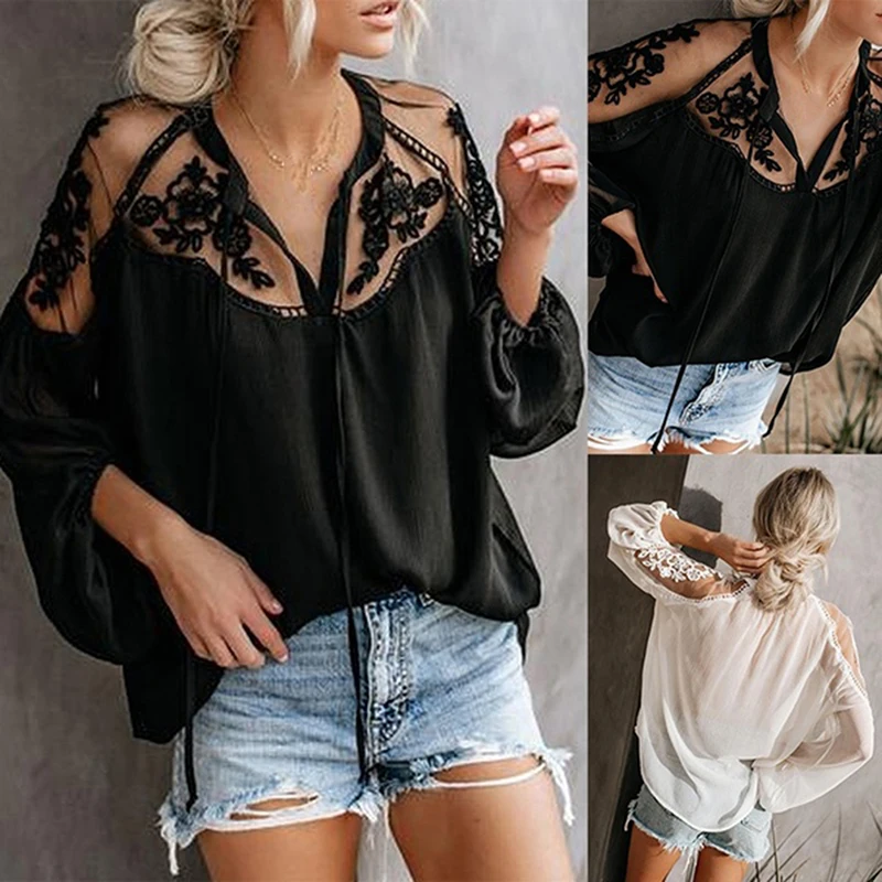 Ladies Lace Flower Blouse Vintage Shirt V-Neck Long Sleeve Hollow Out Female Tunic Casual Blouse Plus Size Mujer
Ladies Lace Flower Blouse Vintage Shirt V-Neck Long Sleeve Hollow Out Female Tunic Casual Blouse Plus Size Mujer