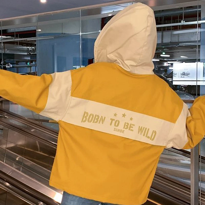 Женская короткая куртка с капюшоном, универсальная Повседневная Свободная куртка с длинным рукавом, весна-осень 2021 
Женская короткая куртка с капюшоном, универсальная Повседневная Свободная куртка с длинным рукавом, весна-осень 2021