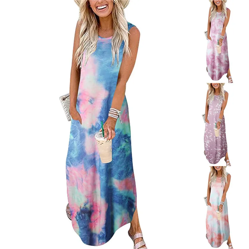 Fashion Tie-Dye Printed Long Dress 2021 New Summer Women Loose Pocket Dress Sexy Sleeveless Slit Beach Party Dress Lady Vestidos
Fashion Tie-Dye Printed Long Dress 2021 New Summer Women Loose Pocket Dress Sexy Sleeveless Slit Beach Party Dress Lady Vestidos