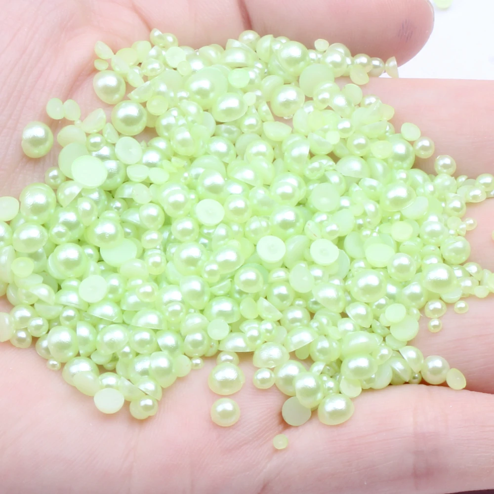 

Light Green Half Round Crafts Pearls 1.5-14mm Imitation Flatback Scrapbook Resin Beads For 3D Nails Art DIY Design Decorations